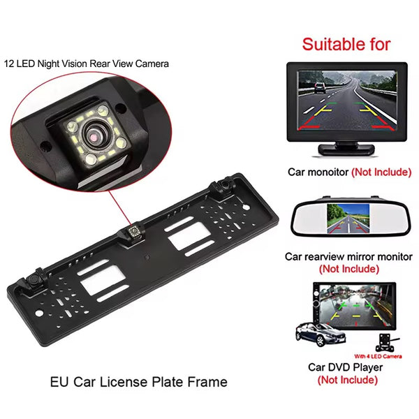 License Plate Frame with Rear Camera & 2 Parking Sensors | No Drilling