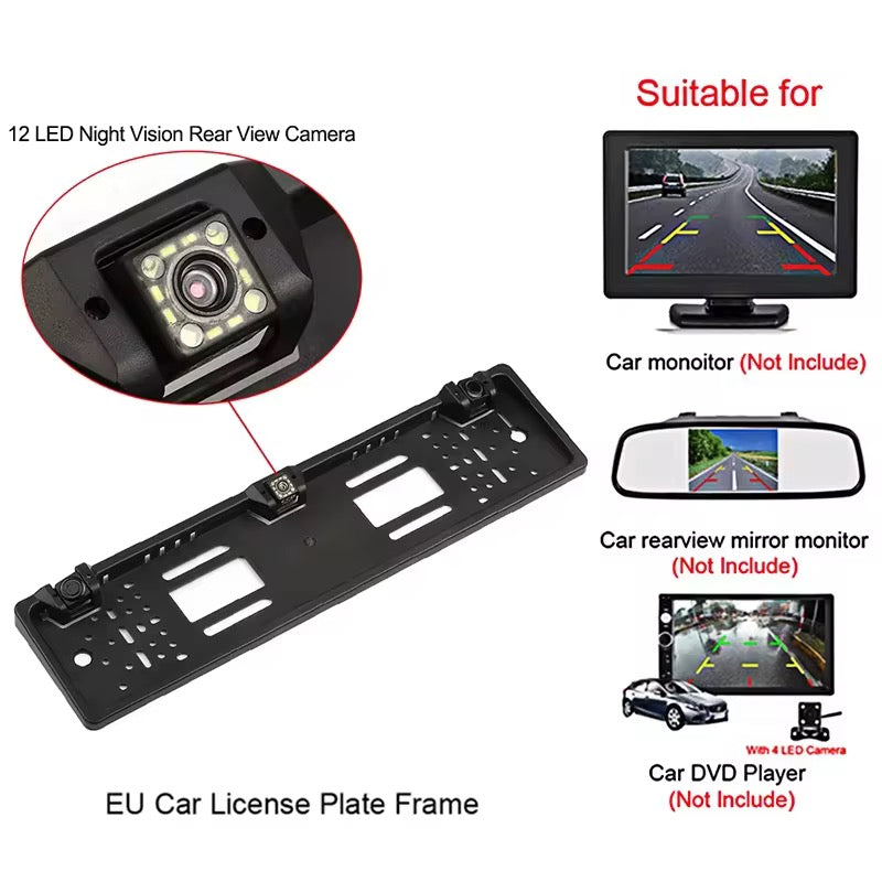 License Plate Frame with Rear Camera & 2 Parking Sensors | No Drilling