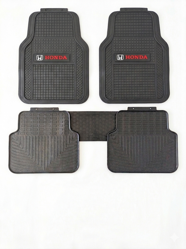 Rubber Car Floor Mats Center Logo | Thick Odor-Free Latex Universal Fit