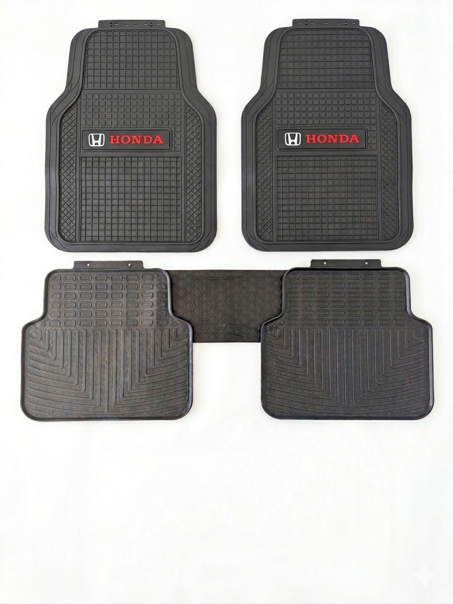 Rubber Car Floor Mats Center Logo | Thick Odor-Free Latex Universal Fit
