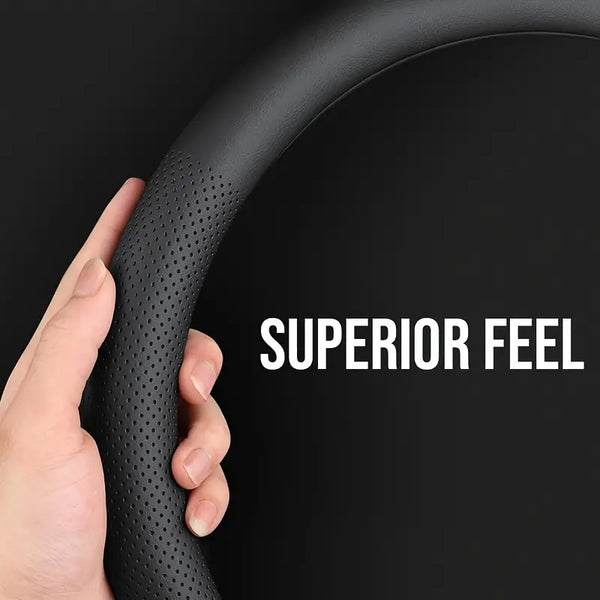 Leather Steering Wheel Cover | Breathable Perforated & Smooth Dual Texture