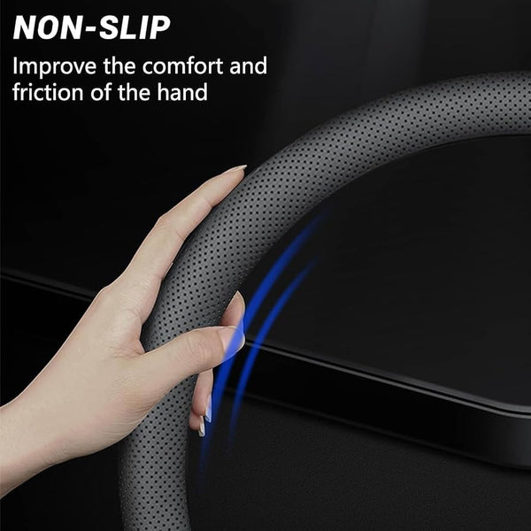 Premium Leather Steering Wheel Cover | Anti-Slip & Breathable