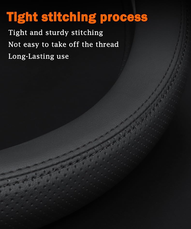 Leather Steering Wheel Cover | Breathable Perforated & Smooth Dual Texture