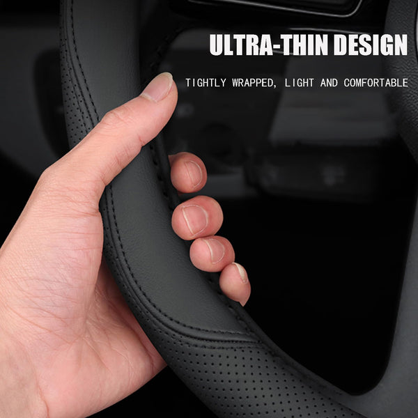 Leather Steering Wheel Cover | Breathable Perforated & Smooth Dual Texture