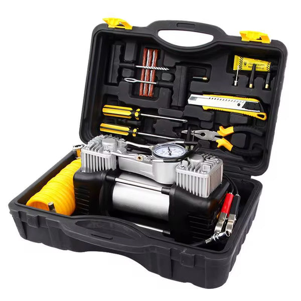 Air Pump & Puncture Repair Kit | Complete Roadside Tire Repair Tool Box