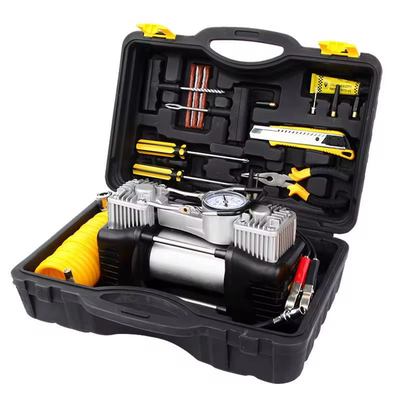 Air Pump & Puncture Repair Kit | Complete Roadside Tire Repair Tool Box