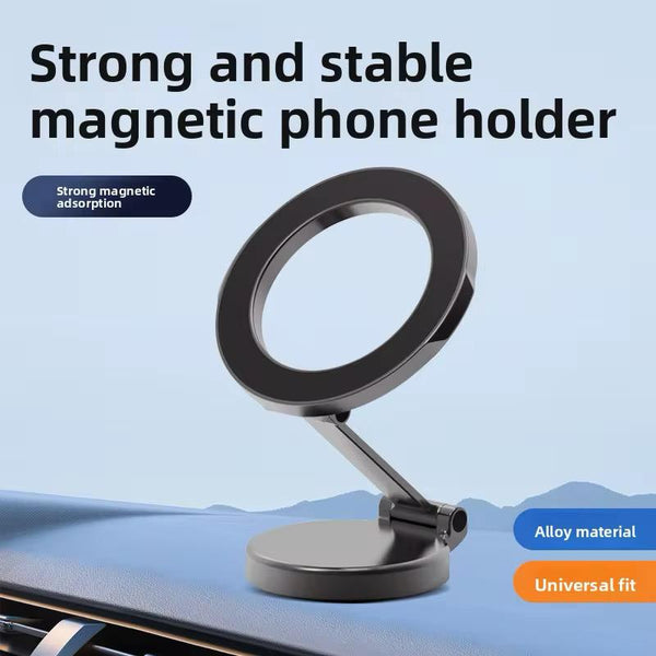 Magnetic Foldable Metal Car Phone Stand | Premium One-Touch Mount for Dashboard